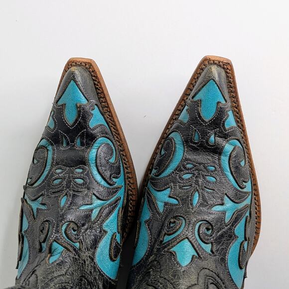 Corral C2117 Black Turquoise Distressed Western Snip Toe Cowgirl Boots Women 8 M - Picture 4 of 16